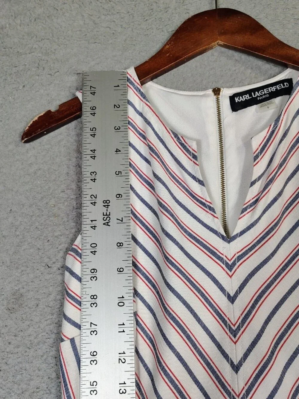 Karl Lagerfeld Dress Women's 6 White Blue Striped A-Line Belted 4th of July NWT - Picture 2 of 10